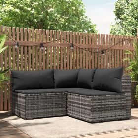 3 Piece Patio Lounge Set with Cushions Gray Poly Rattan