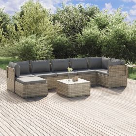 8 Piece Patio Lounge Set with Cushions Gray Poly Rattan