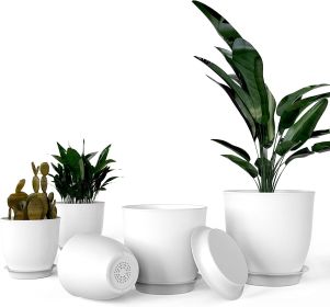 iPower Plastic Planter Pots 5 PCS Set 4.5-7.1 Inch Plant Pot Indoor Modern Decorative Nursery with Drainage Holes and Tray for All House Plants, Succu