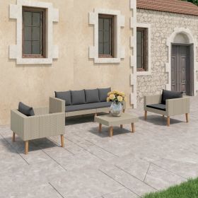 4 Piece Patio Lounge Set with Cushions Poly Rattan Beige