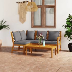 4 Piece Patio Lounge Set with Cushion Solid Acacia Wood