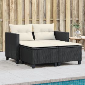 Patio Sofa 2-Seater with Stools Black Poly Rattan