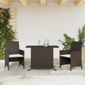 3 Piece Bistro Set with Cushions Brown Poly Rattan