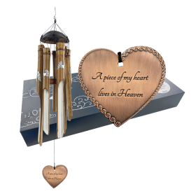 Bamboo Memorial Wind Chime Painted Heart and Angel Wings Sympathy Wind Chime Gift