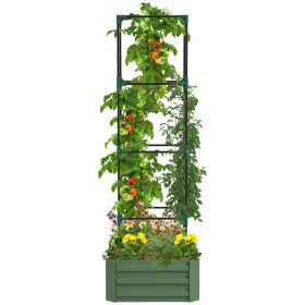 Outsunny Galvanized Raised Garden Bed, 24" x 24" x 11.75" Outdoor Planter Box with Trellis Tomato Cage and Open Bottom for Climbing Vines, Vegetables