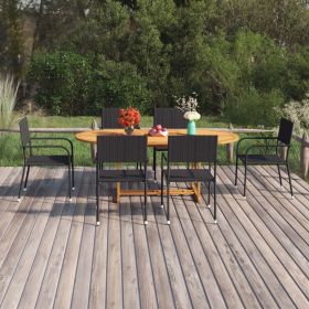 7 Piece Patio Dining Set Poly Rattan Black