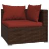 6 Piece Patio Lounge Set with Cushions Poly Rattan Brown