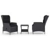 3 Piece Patio Lounge Set with Cushions Poly Rattan Dark Gray