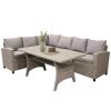 TOPMAX Patio Outdoor Furniture PE Rattan Wicker Conversation Set All-Weather Sectional Sofa Set with Table & Soft Cushions (Brown)