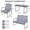 4 Pieces of Metal Patio Furniture Chat Set with Tempered Glass Coffee Table