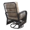 3 Pieces Conversation Set, Outdoor Wicker Rocker Swivel Patio Bistro Set, Rocking Chair with Glass Top Side Table