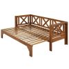 Outdoor Patio Extendable Wooden Sofa Set Sectional Furniture Set with Thick Cushions for Balcony; Backyard; Poolside; Brown Finish+Blue Cushion