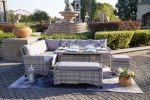 5-Piece Gray Wicker Outdoor Conversational Sofa Set with Fire Pit Table and Ottoman