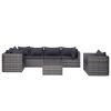 7 Piece Patio Sofa Set with Cushions & Pillows Poly Rattan Gray