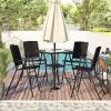 Outdoor Patio PE Wicker 5-Piece Counter Height Dining Table Set with Umbrella Hole and 4 Foldable Chairs, Brown