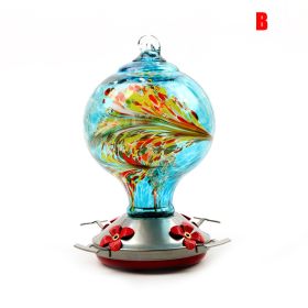 Hummingbird Feeder for Outdoors Hand Blown Colorful Glass Feeder with Ant Moat Gardening Supplies Bird Feeder Ant Proof (Color: B)