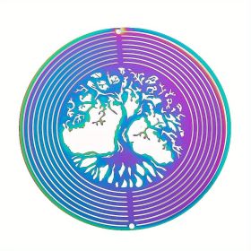 1pc Colorful Tree Of Life Wind Chime Spinner Laser Cut 3D Stainless Steel Sequins Garden Reflective Pendant Bird Scare Repeller, 3.94inch (Model: Round, size: 10cm/3.94inch)