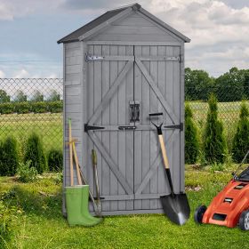 5.8ft x 3ft Outdoor Wood Lean-to Storage Shed Tool Organizer with Waterproof Asphalt Roof; Lockable Doors; 3-tier Shelves for Backyard (Color: Gray)