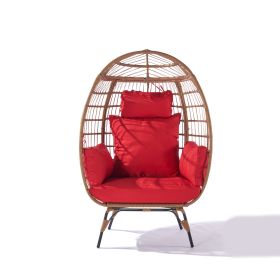 Outdoor Garden Rattan Egg Swing Chair Hanging Chair (Color: Red+Rattan)