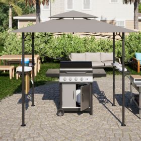 8x 5 FT Grill Gazebo Grill Canopy Double Tiered BBQ Gazebo Outdoor BBQ Canopy (Color: Gray)