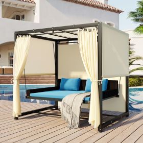 U_Style 2-3 People Outdoor Swing Bed; Adjustable Curtains; Suitable For Balconies;  Gardens And Other Places (Color: Blue)