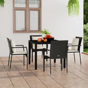 Patio Chairs with Cushions 4 pcs Poly Rattan Black (Color: Black)