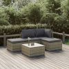 5 Piece Patio Lounge Set with Cushions Gray Poly Rattan