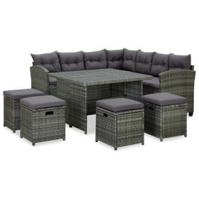 6 Piece Patio Lounge Set with Cushions Poly Rattan Gray (Color: Gray)