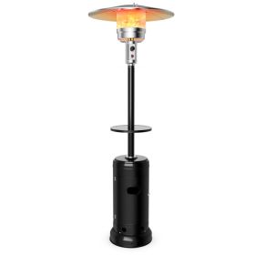 Outdoor Heater Propane Standing LP Gas Steel with Table and Wheels (Color: Black)