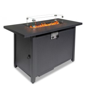 43-Inch Fire Table, 50000 BTU Gas Firepit with Volcanic Stone Black (Color: as Pic)