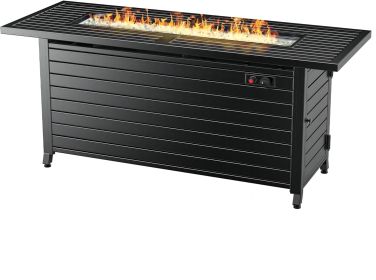 LEGACY HEATING 57" Propane Fire Pit Table, 50,000BTU Outdoor Gas Fire Pit, 2 in 1 Rectangular Firepit Tabletop w/ Lid, Wind Guard, Glass Beads, Alumin (Material: Aluminum, Color: Black)