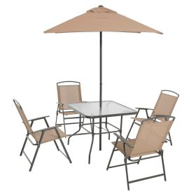 6-Piece Outdoor Patio Dining Set (Color: Tan)