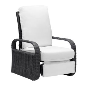 Adjustable Wicker Recliners with Aluminum Frame and Soft Cushions;  PE Rattan Recliner Lounge Chair for Indoor Outdoor Patio Garden (Color: Gray+Beige)