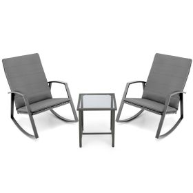 3 Pieces Patio Rattan Rocking Furniture Set (Color: Gray)