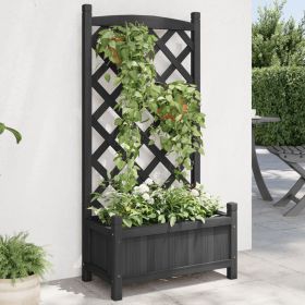 Planter with Trellis Black Solid Wood Fir (Color: Black)