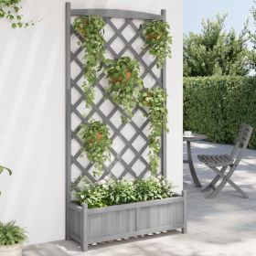 Planter with Trellis Gray Solid Wood Fir (Color: Gray)