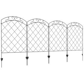 Outsunny Garden Fence, 4 Pack Steel Fence Panels, 11.4' L x 43" H, Rust-Resistant Animal Barrier Decorative Border Flower Edging for Yard, Landscape (Color: as Pic)