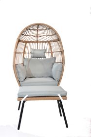 Outdoor Garden Wicker Egg Chair And Footstool Patio Chaise, With Cushions, Outdoor Indoor Basket Chair (Color: as Pic)