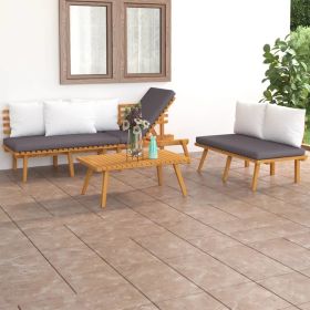 3 Piece Patio Lounge Set with Cushions Solid Acacia Wood (Color: Brown)