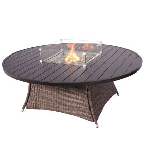 Aluminum Outdoor Dining Table Wicker Patio Gas Fire Pit Table in Brown (Table Only) (Shape: Round)