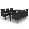 7 Piece Patio Dining Set with Cushions Poly Rattan and Glass