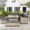 TOPMAX 6-Piece Patio Furniture Set Outdoor Wicker Rattan Sectional Sofa with Table and Benches for Backyard, Garden, Poolside