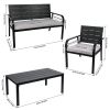 4 Pieces Patio Garden Sofa Conversation Set Wood Grain Design PE Steel Frame Loveseat All Weather Outdoor Furniture Set with Cushions Coffee Table for