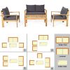 4 Pieces Patio Acacia Wood Thick Cushion Loveseat Sofa Set