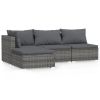 4 Piece Patio Lounge Set with Cushions Gray Poly Rattan