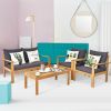 4 Pieces Patio Acacia Wood Thick Cushion Loveseat Sofa Set