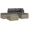 5 Piece Patio Lounge Set with Cushions Gray Poly Rattan